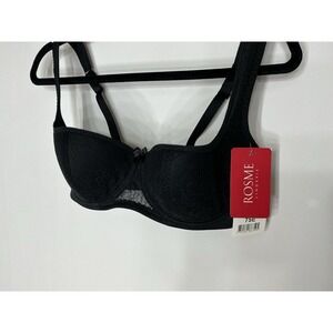 ROSME LINGERIE 782018 Black Lace BALCONETTE Underwire Demi BRA Size 34DD/E
